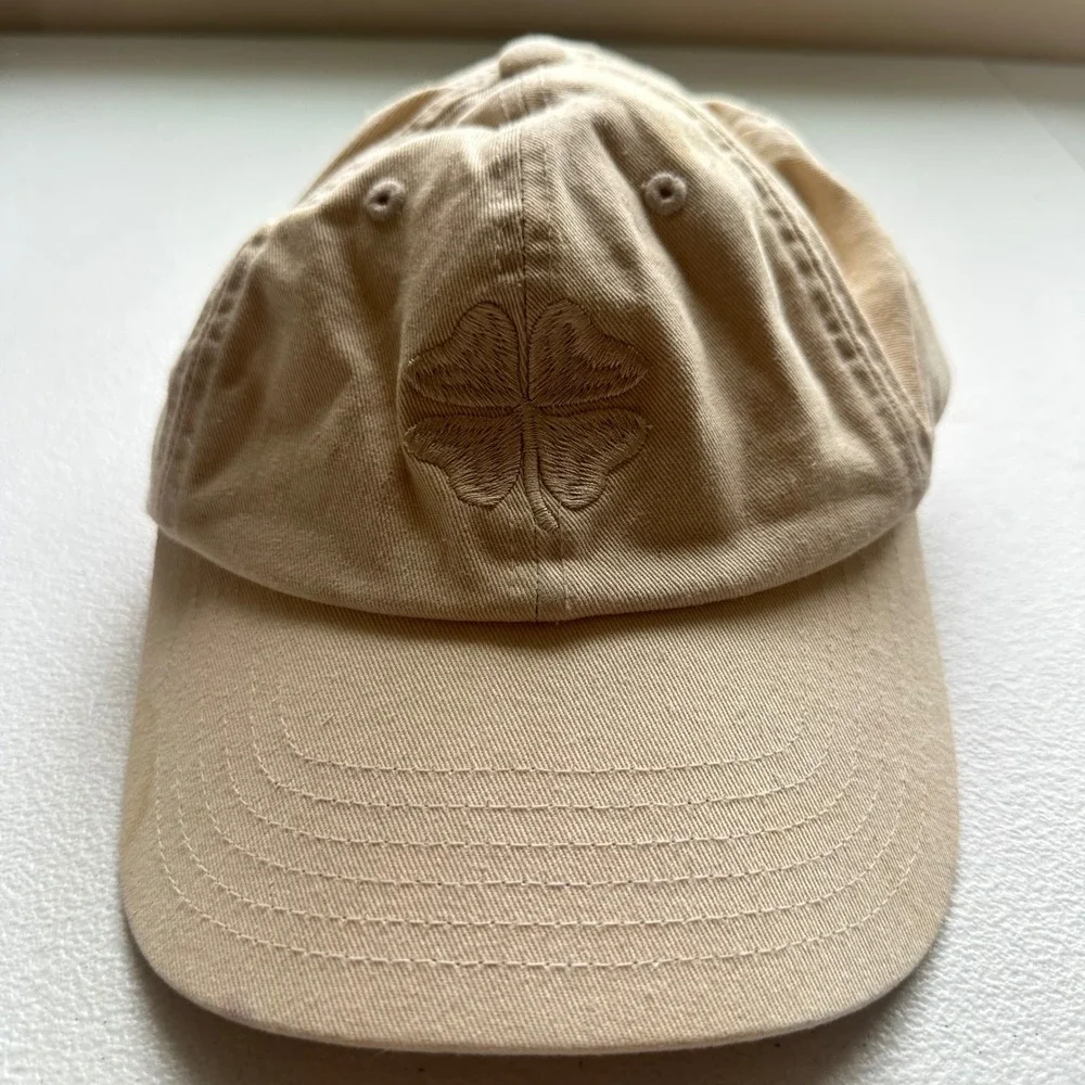 Lucky Brand Baseball Cap Tan Four Leaf Clover Embroidered Cotton Adjustable‎